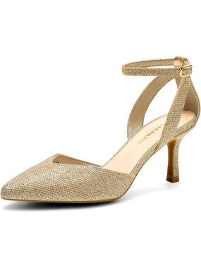 DREAM PAIRS Women's Gold Kitten Heels Pumps Closed Pointed Toe Comfortable Shoe